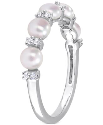 Cultured Freshwater Pearl (3-1/2-4mm) & White Topaz (1/8 ct. t.w.) Ring in Sterling Silver