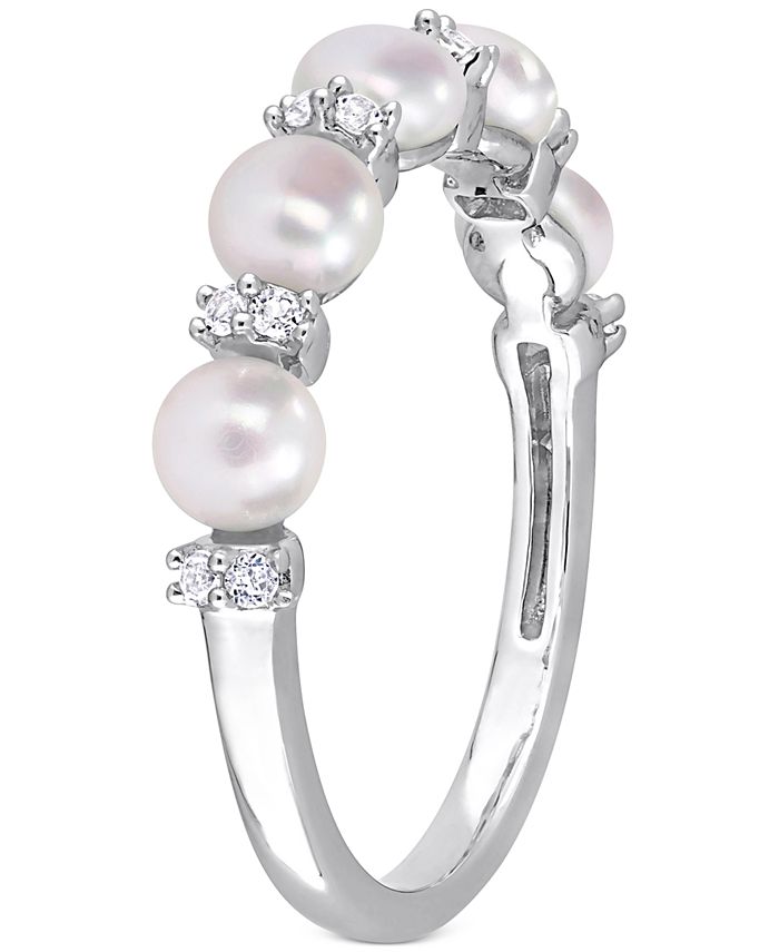 Macy's - Cultured Freshwater Pearl (3-1/2-4mm) & White Topaz (1/8 ct. t.w.) Ring in Sterling Silver