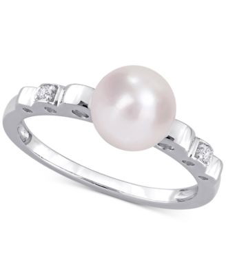 Macy's - Cultured Freshwater Pearl (7mm) & Lab-Created White Sapphire Accent Ring in Sterling Silver
