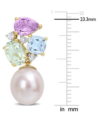 Cultured Freshwater Pearl (9mm) & Multi-Gemstone (4-3/4 ct. t.w.) Drop Earrings in 18k Gold-Plated Sterling Silver