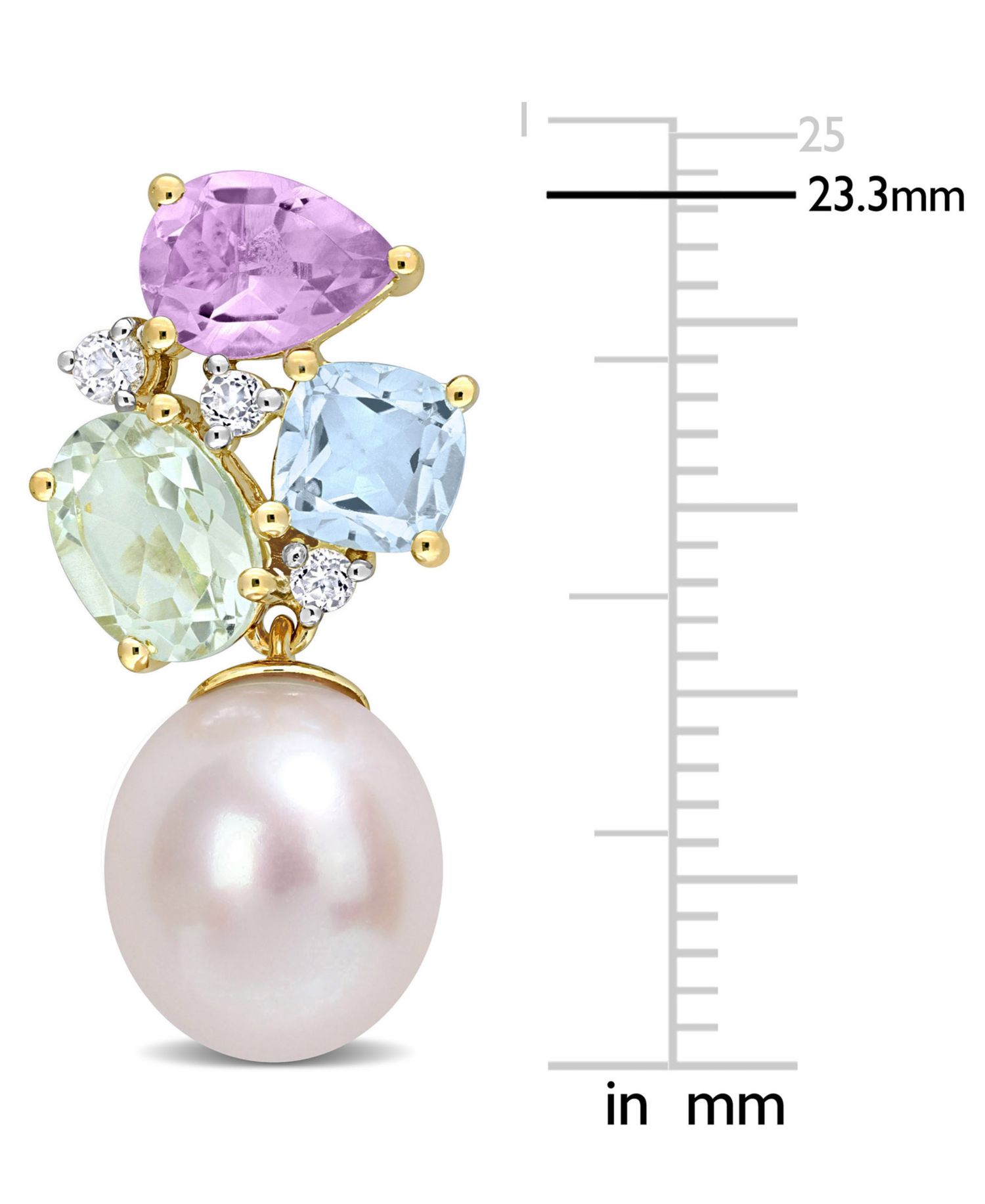 Cultured Freshwater Pearl (9mm) & Multi-Gemstone (4-3/4 ct. t.w.) Drop Earrings in 18k Gold-Plated Sterling Silver