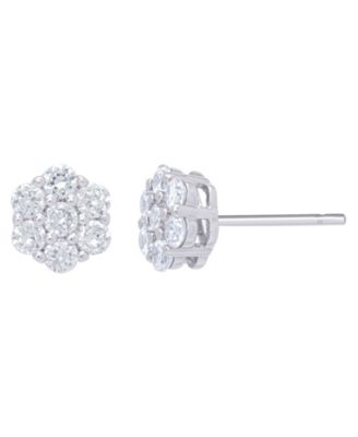 Cubic Zirconia Flower Stud Silver Plate Earrings