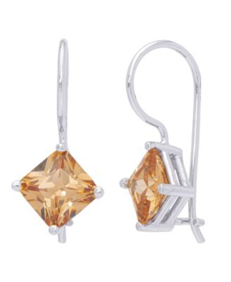 Simulated Gemstone Square Lever Back Silver Plate Earrings