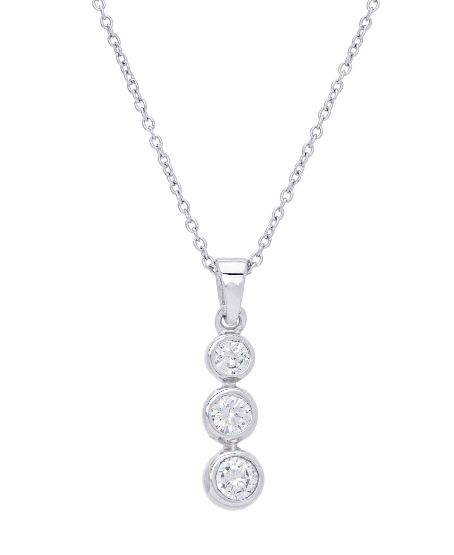 Cubic Zirconia Round 3 Drop Pendant 18" Silver Plate Necklace