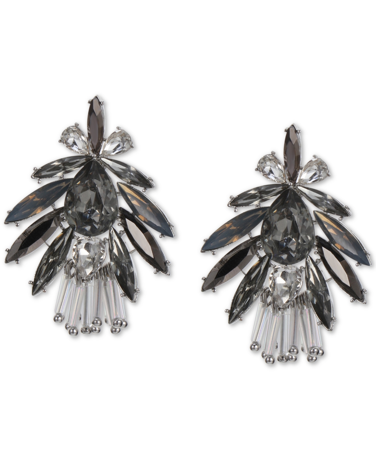 Inc International Concepts Silver-tone Mixed Stone Fan Drop Earrings, Created For Macy's In Grey