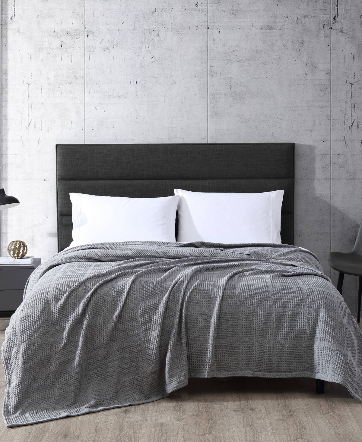 Kenneth Cole New York Essentials Waffle Grid Cotton Dobby Blanket, Full/queen In Smoke