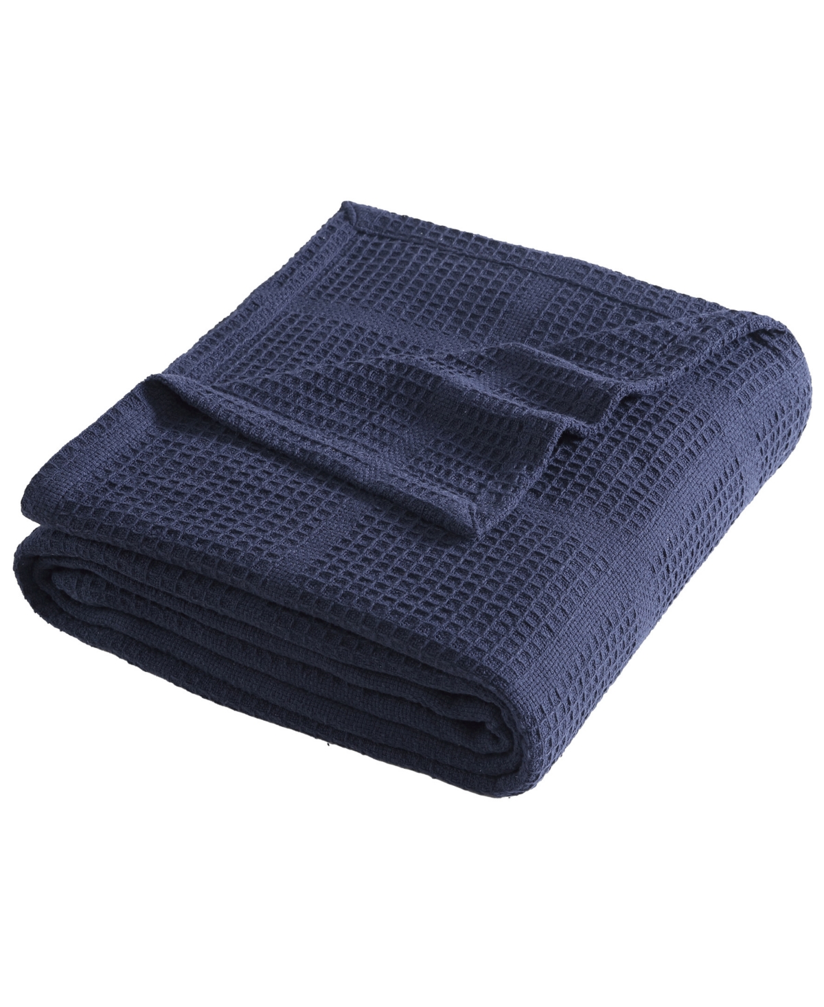 Kenneth Cole New York Essentials Waffle Grid Cotton Dobby Blanket, Full/queen In Navy