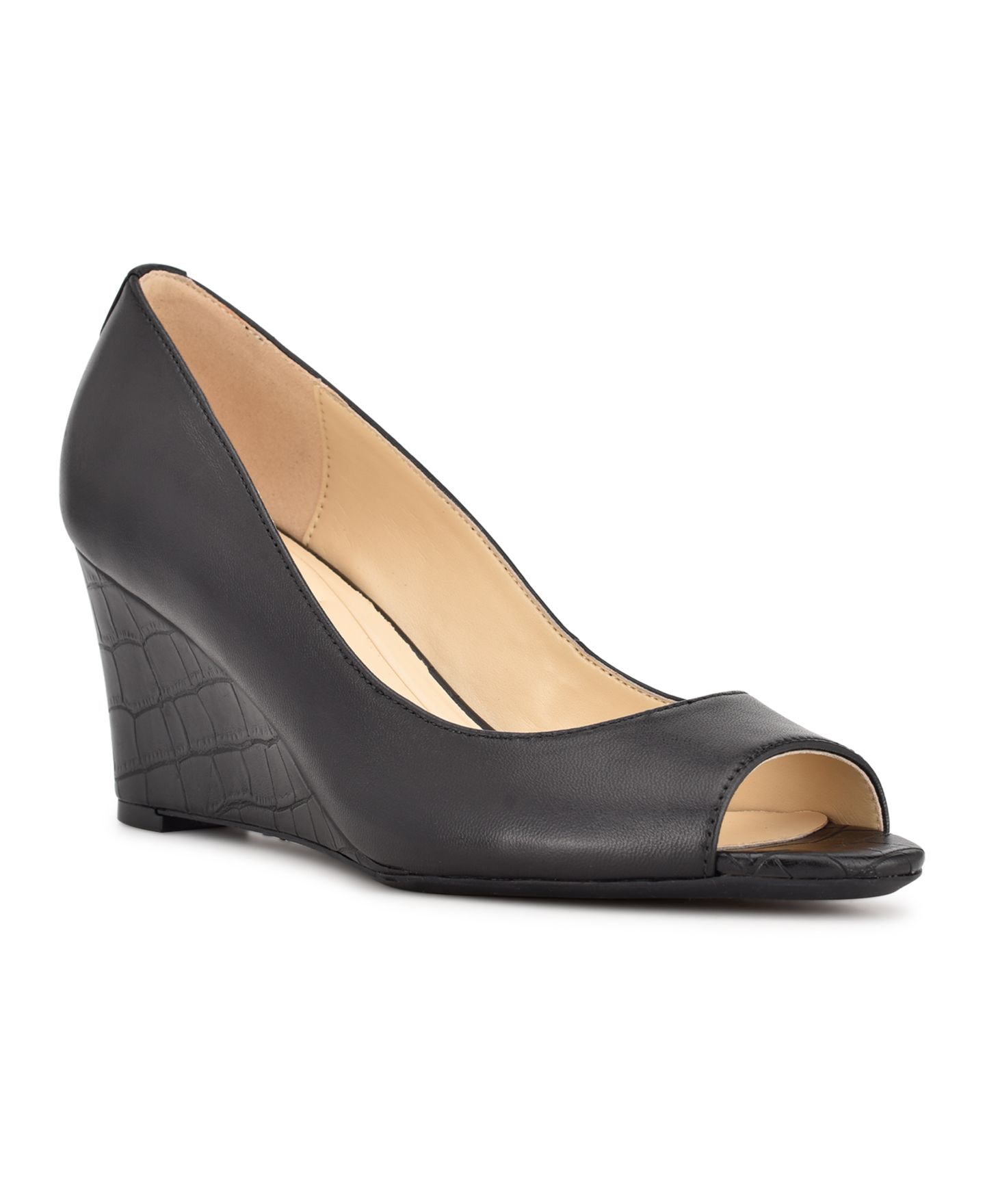 Женские босоножки на танкетке Nine West Cape 9x9 с открытым носком, цвет: Чёрный кожаный — фото 1