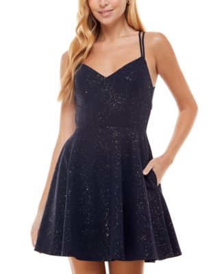 macy's black skater dress City Studios Juniors' Open-Back Skater Dress