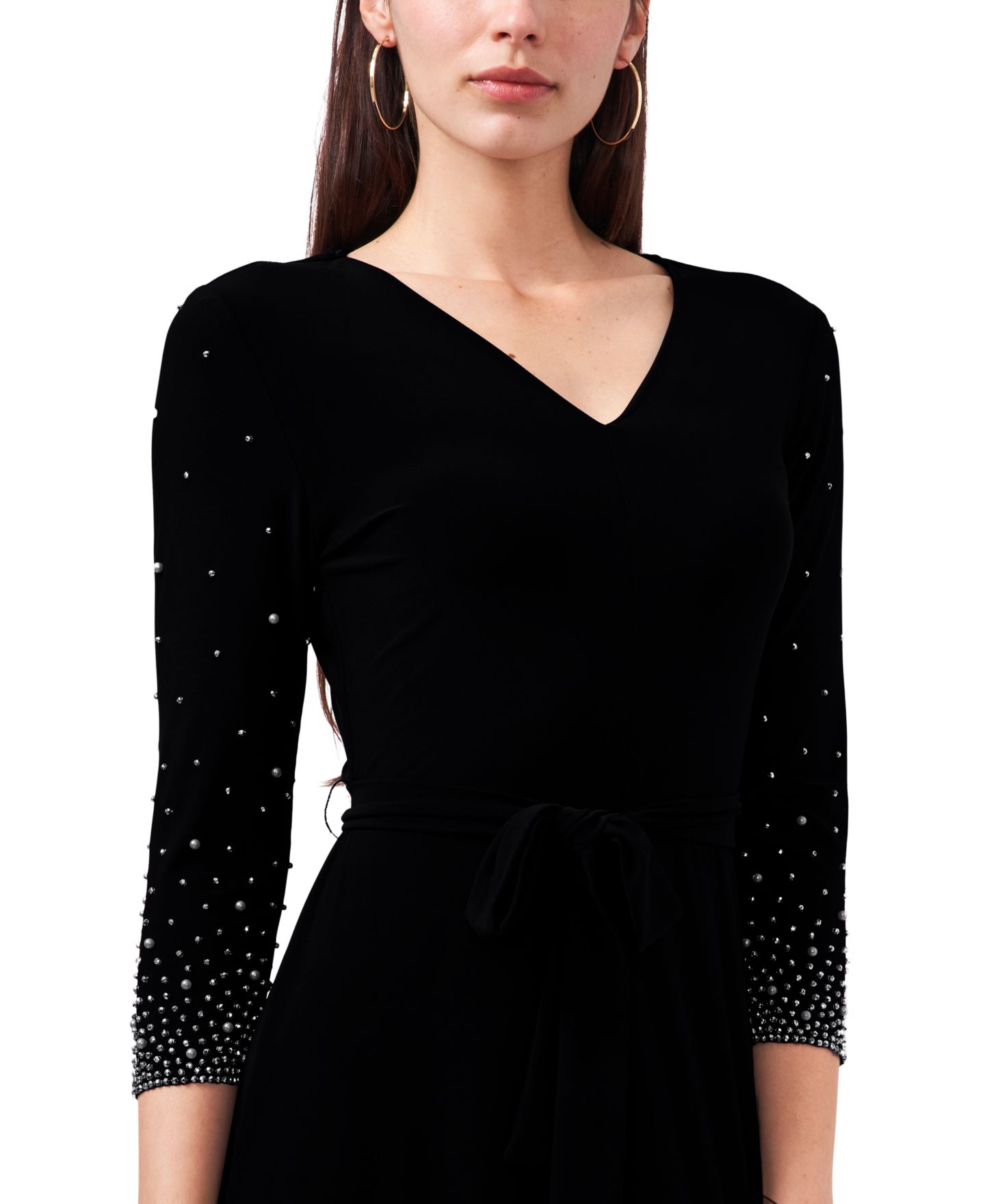 Женское платье MSK V-Neck Beaded Midi, цвет: Чёрный — фото 4