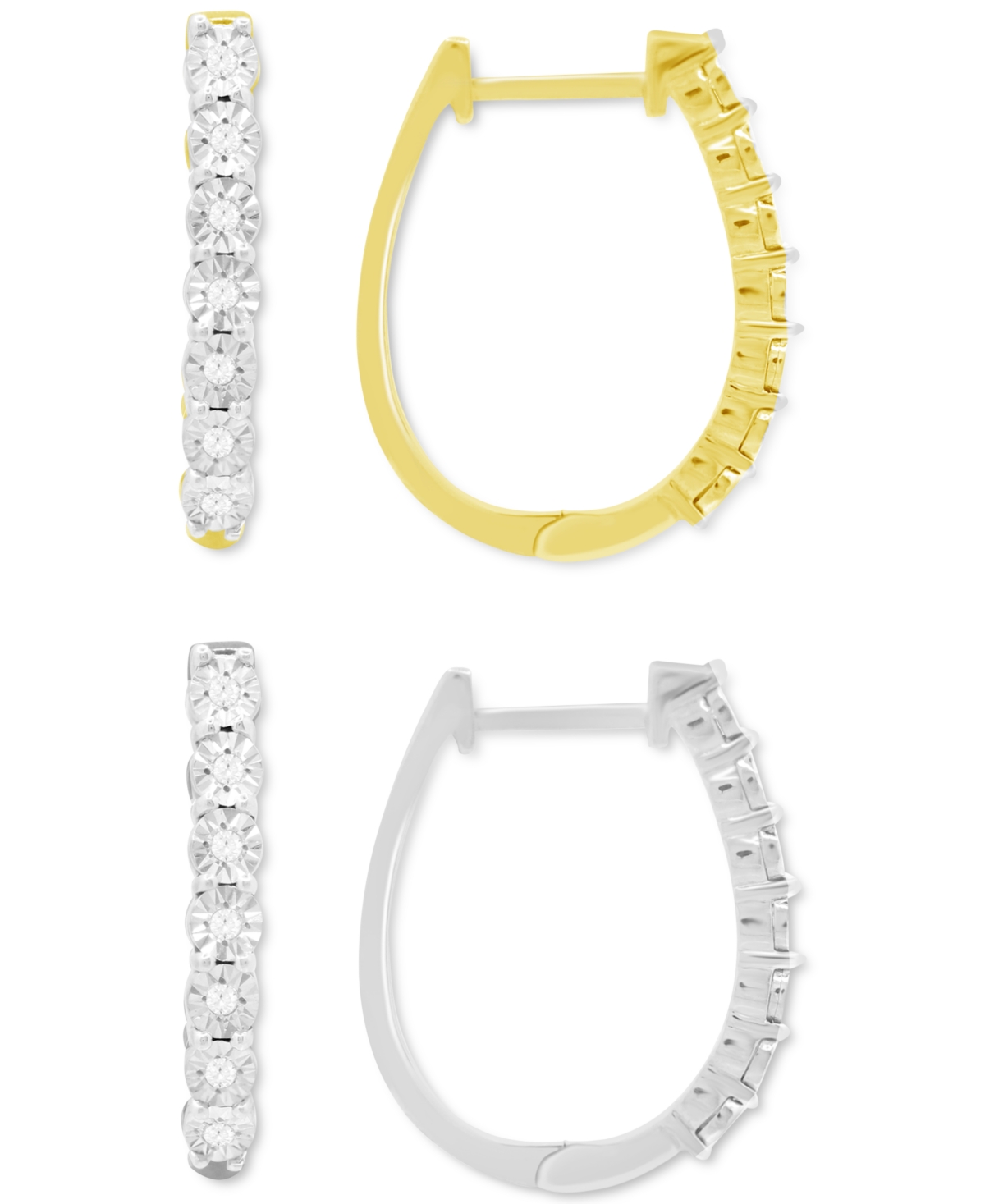 Macy's 2-pc. Set Diamond Oval Hoop Earrings (1/6 Ct. T.w.) In Sterling Silver & 14k Gold-plate In Sterling Silver  K Gold-plate