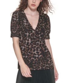 Animal-Print Hacci V-Neck Top