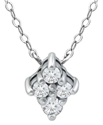 Cubic Zirconia Cluster Pendant Necklace, 16" + 2" extender