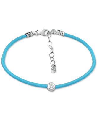 Cubic Zirconia Bezel Cord Ankle Bracelet in Sterling Silver