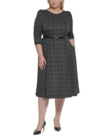 Plus Size Belted Ponté-Knit Dress