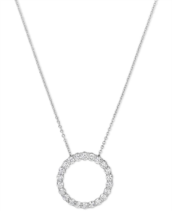 Macy's Diamond Circle Pendant Necklace (1 ct. t.w.) in 14k White or Yellow Gold, 16" + 2