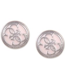 Silver-Tone Logo & Blush Stud Earrings