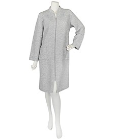 Plus Size Embroidery-Trim Quilted Zip-Up Robe