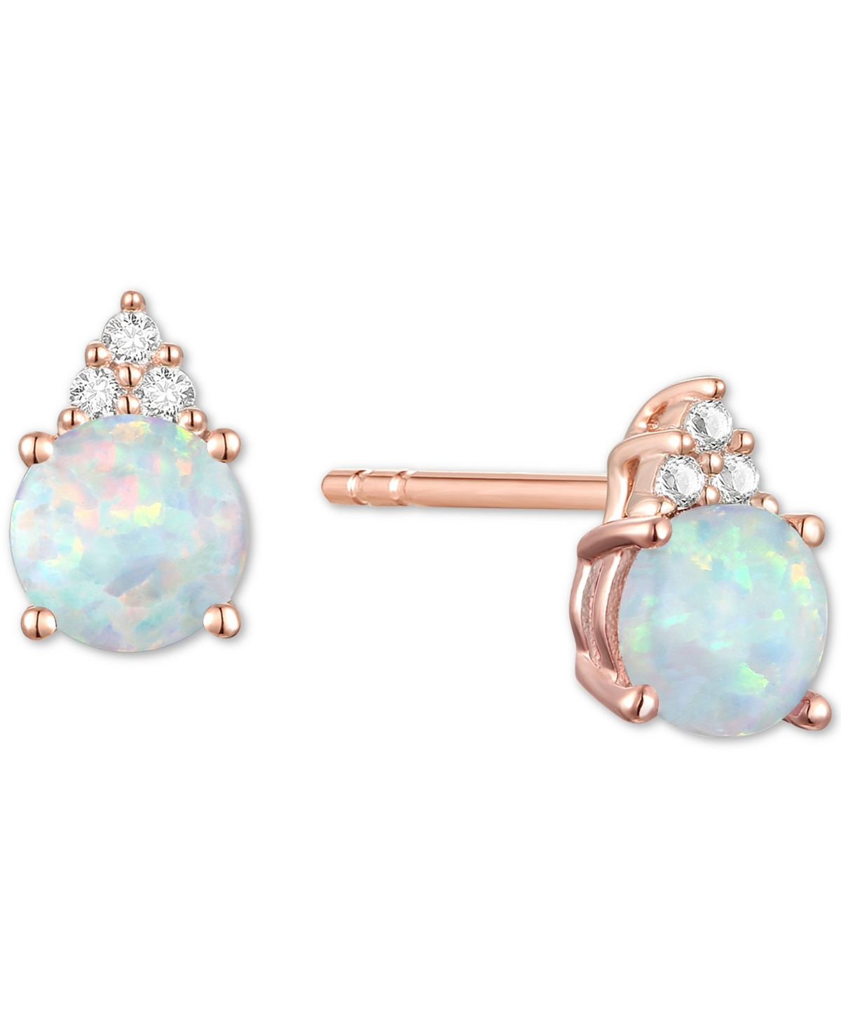 Macy's Gemstone & Diamond Accent Stud Earrings In Opal With 14k Rose Gold