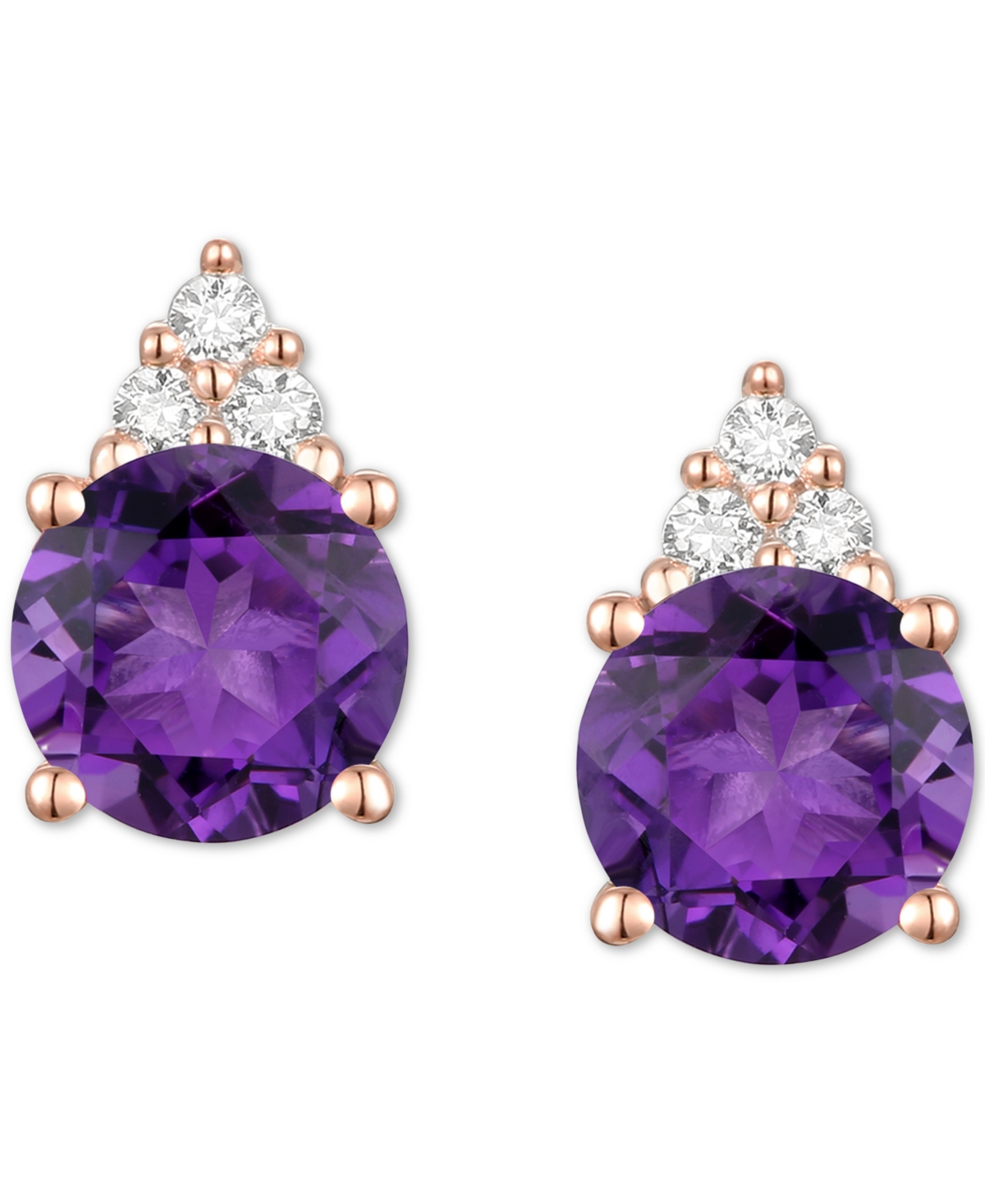 Macy's Gemstone & Diamond Accent Stud Earrings In Amethyst With 14k Rose Gold