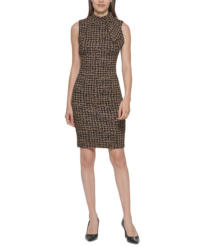 Calvin Klein Printed Tie-Neck Jacquard Sheath Dress & Reviews - Dresses -  Women - Macy's
