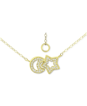 Giani Bernini Cubic Zirconia Moon & Star Pendant Necklace, 16" + 2" Extender, Created For Macy's In Gold Over Silver