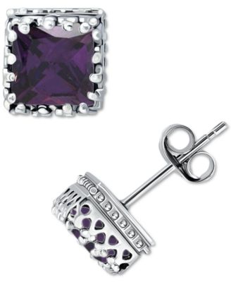 Cubic Zirconia Princess Stud Earrings in Sterling Silver, Created for Macy's