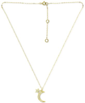 Cubic Zirconia Moon & Star Pendant Necklace, 16" + 2" extender, Created for Macy's