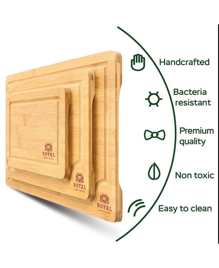 Royal Craft Wood Cutbosets Organic Bamboo Cutting Board with Juice