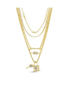 Women's 4-Row Mixed Chain and Rhinestone Chain Layered Necklace