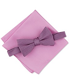Men's Basketweave Pre-Tied Bow Tie & Solid Pocket Square Set, Created for Macy's