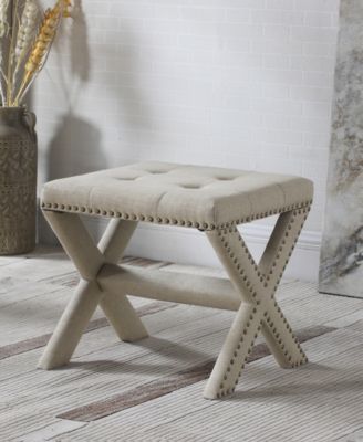 Lincoln Linen Blend Accent Bench with Champagne Nail Heads