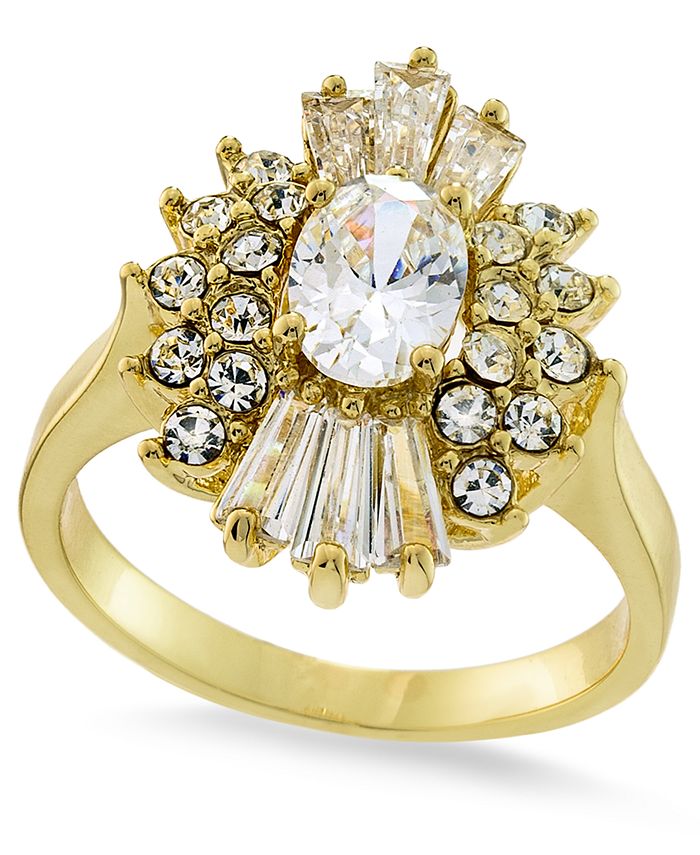 Charter Club Gold Plated MultiCut Crystal Starburst Statement Ring