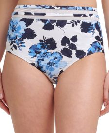 Scalloped-Edge Printed Swim Bottoms