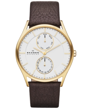 Skagen Men's Dark Brown Leather Strap Watch 40mm SKW6066