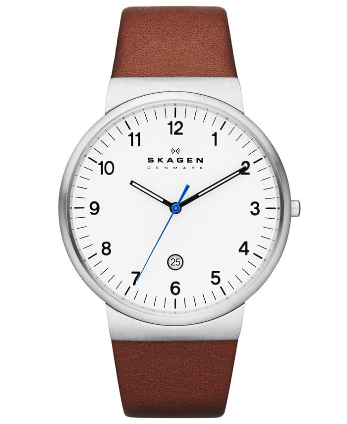 Joseph Banks vredig de eerste Skagen Men's Brown Leather Strap Watch 40mm SKW6082 & Reviews - Macy's