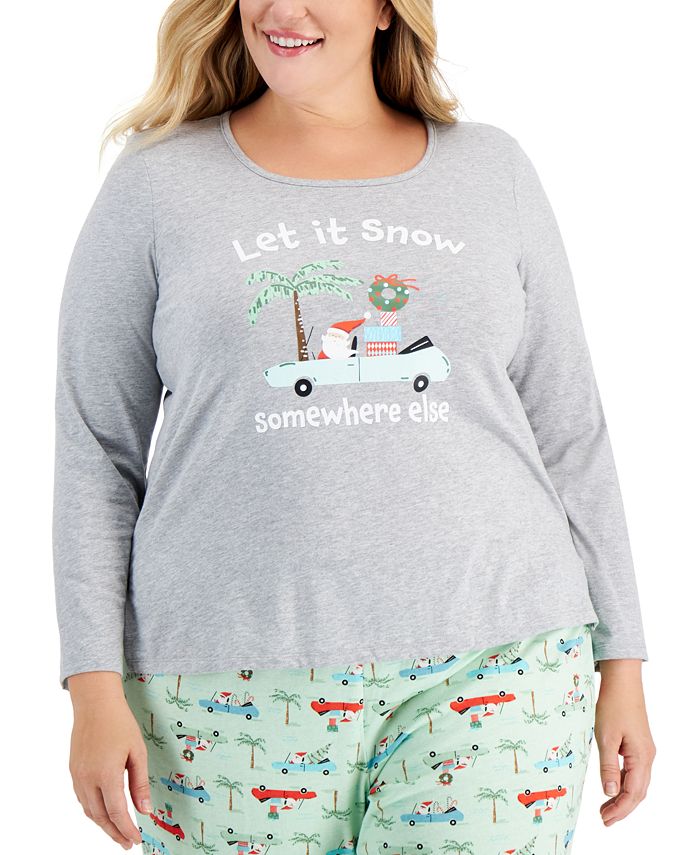 Family Pajamas Matching Women's Plus Size Tropical Santa Family Pajama