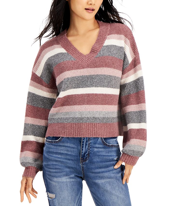 Pink Rose Juniors Striped Balloon Sleeve Sweater Macy s