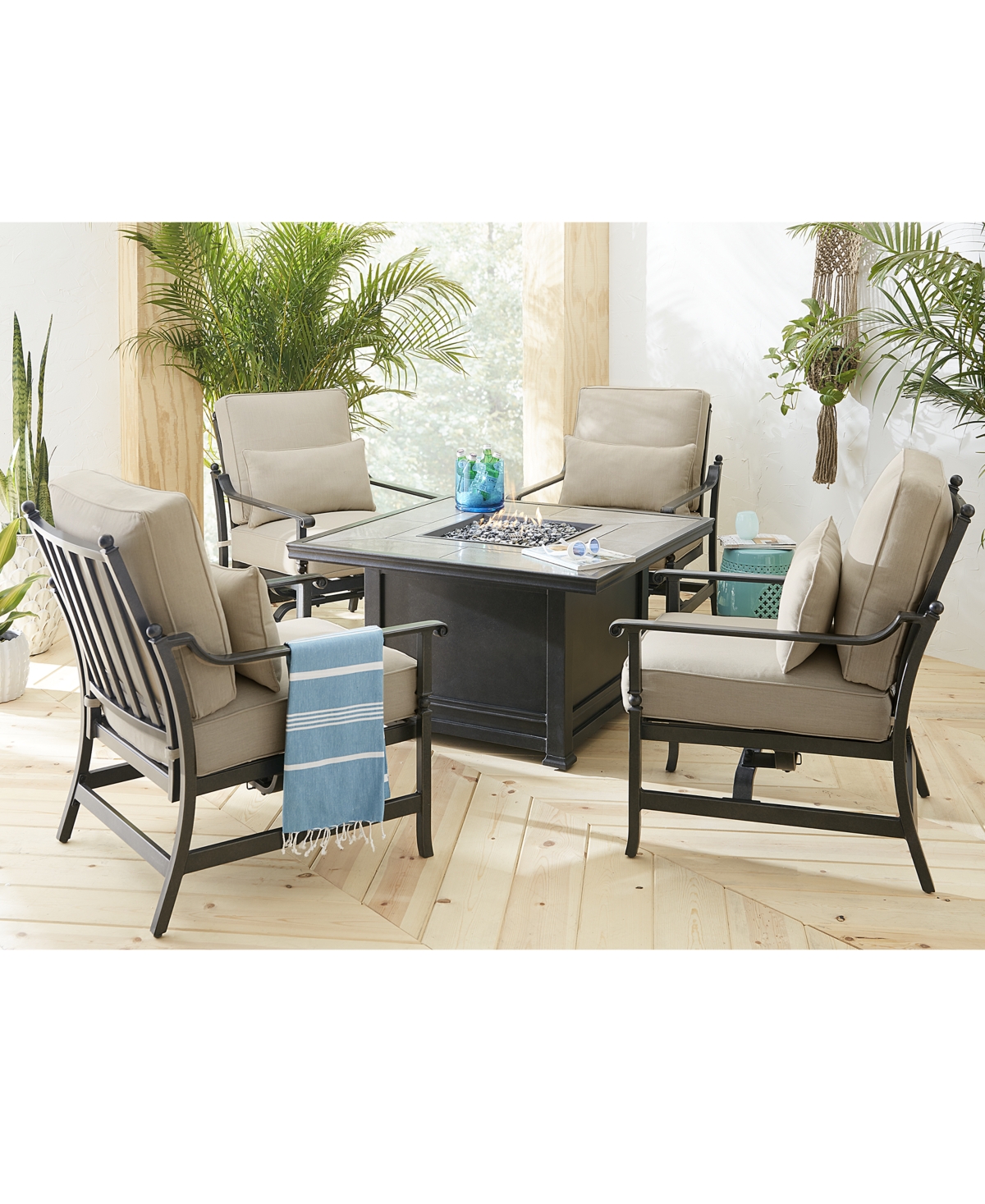 Amsterdam Outdoor 5-Pc. Chat Set (1 Fire Pit & 4 Rocker Club Chairs), Created for Macys