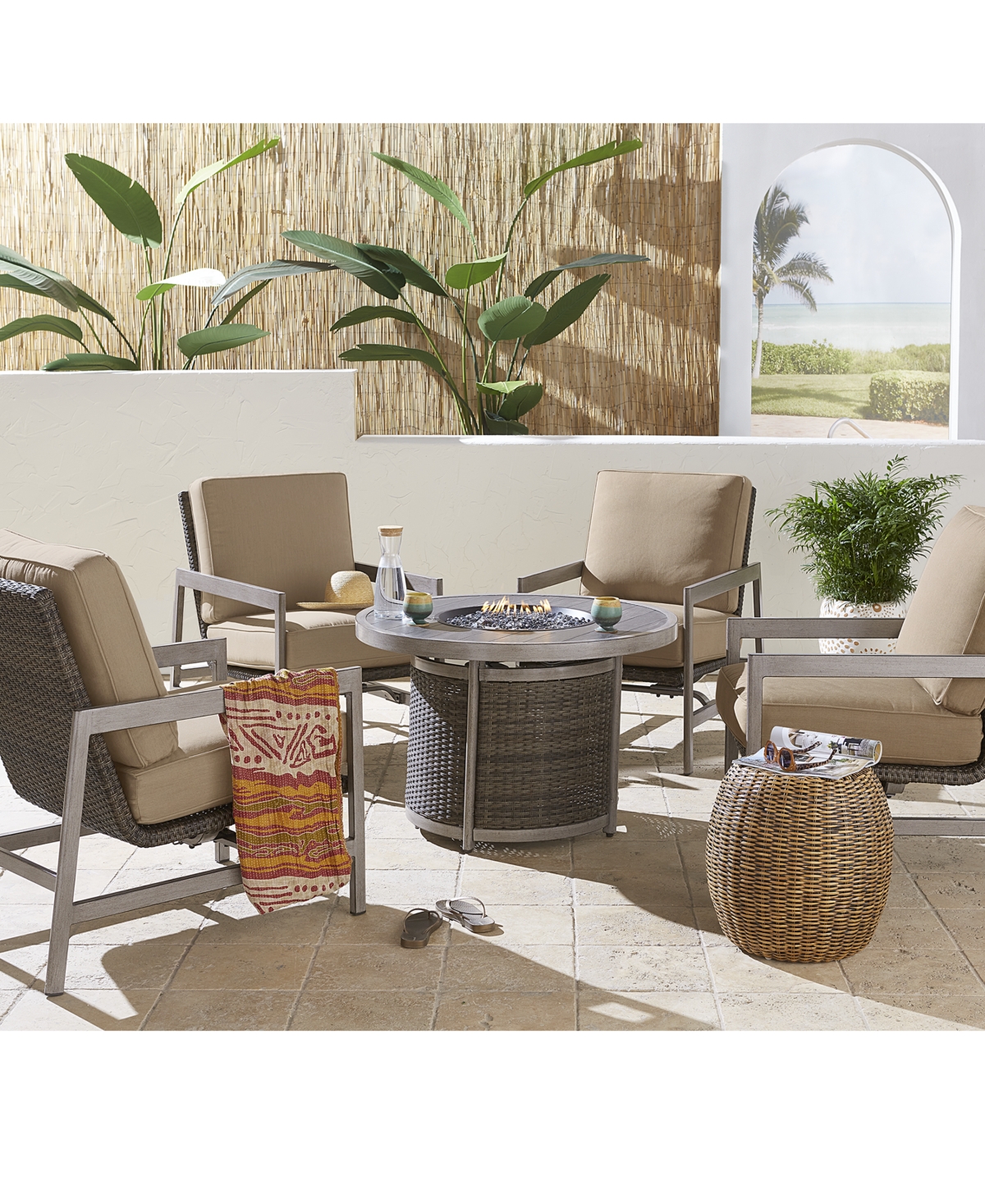 Charleston Outdoor 5-Pc. Chat Set (1 Fire Pit & 4 Rocker Chairs), Created for Macys