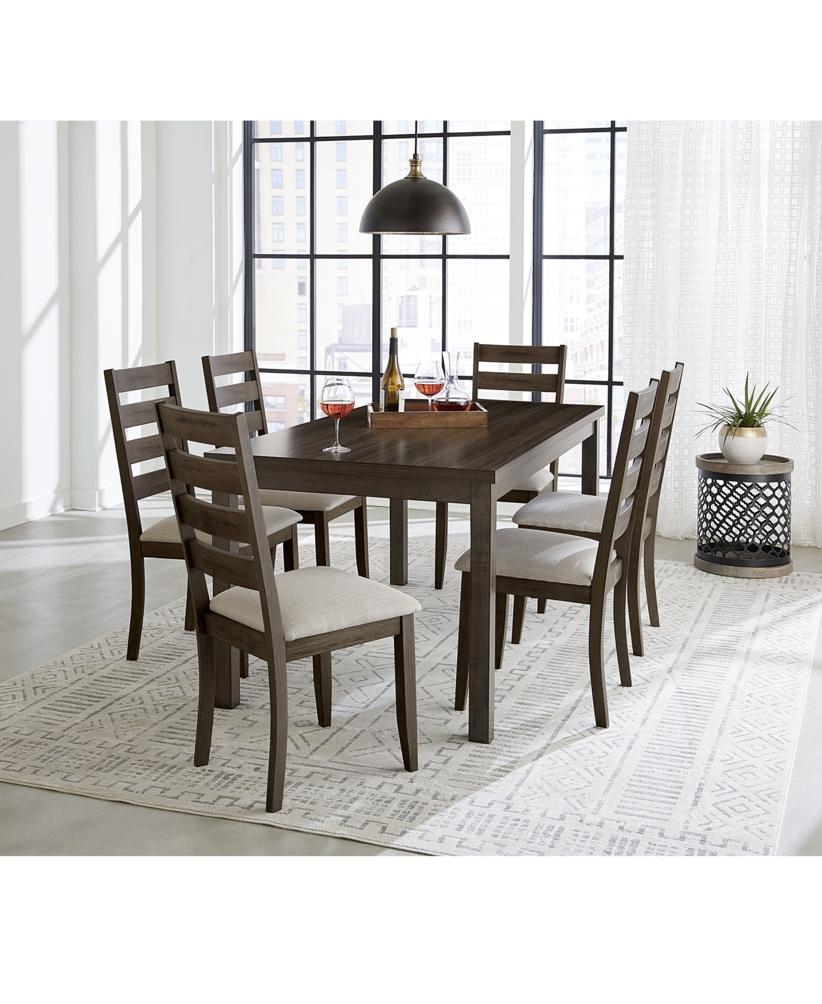 Macy's Closeout! Max Meadows Laminate 7-pc Dining Set (rectangular Trestle Table + 6 Side Chairs) In Dark Brown