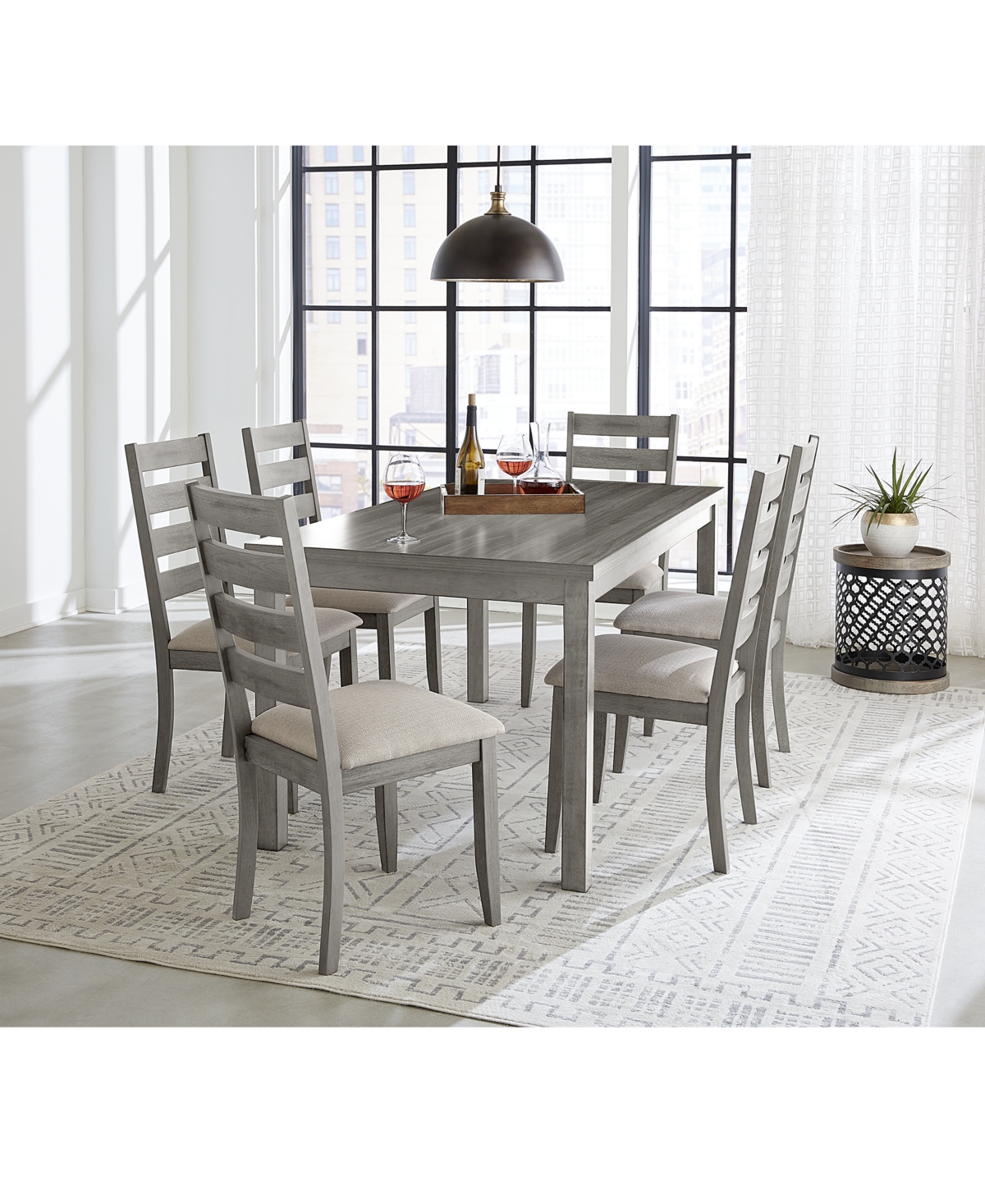 Macy's Closeout! Max Meadows Laminate 7-pc Dining Set (rectangular Trestle Table + 6 Side Chairs) In Grey