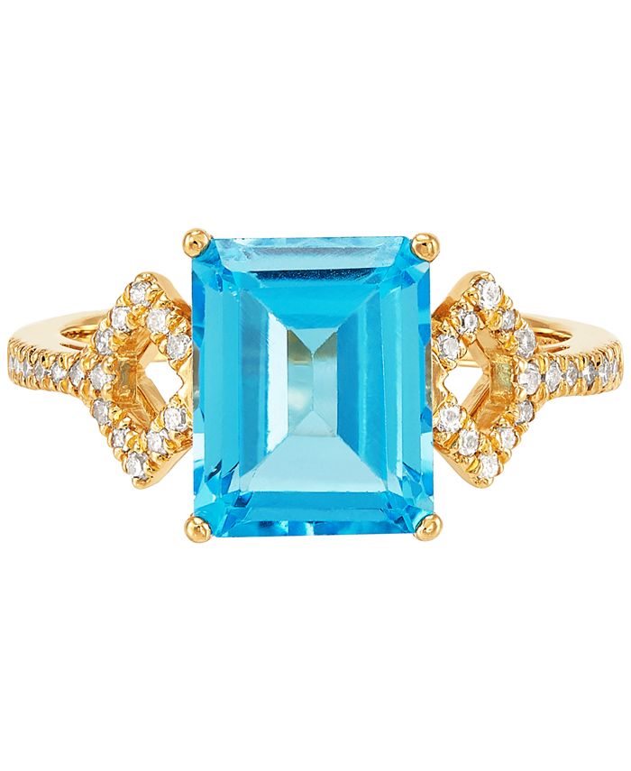 Macy's - Swiss Blue Topaz (4 ct. t.w.) & Diamond (1/6 ct. t.w.) Ring in 14k Gold-Plated Sterling Silver