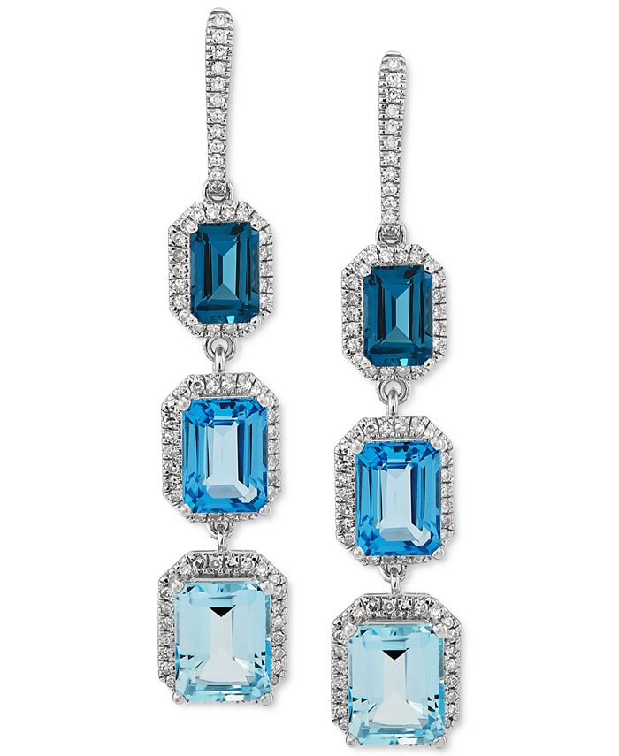 Macy's - Multi-Blue Topaz (7-1/2 ct. t.w.) & Diamond (1/2 ct. t.w.) Drop Earrings in Sterling Silver