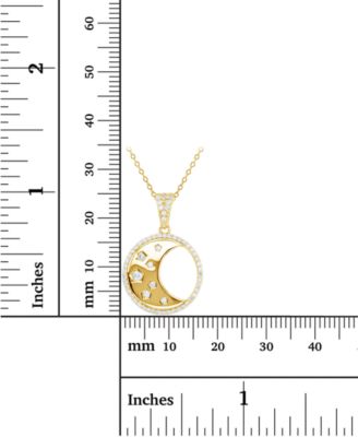 Cubic Zirconia Crescent Moon Disc 18" Pendant Necklace in 14k Gold-Plated Sterling Silver