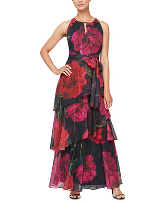 SL Fashions Printed Tiered Maxi Dress - Macy's