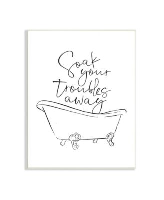 Soak Your Troubles Away Ink Drawing Bathroom Design Wall Plaque Art, 13" x 19"