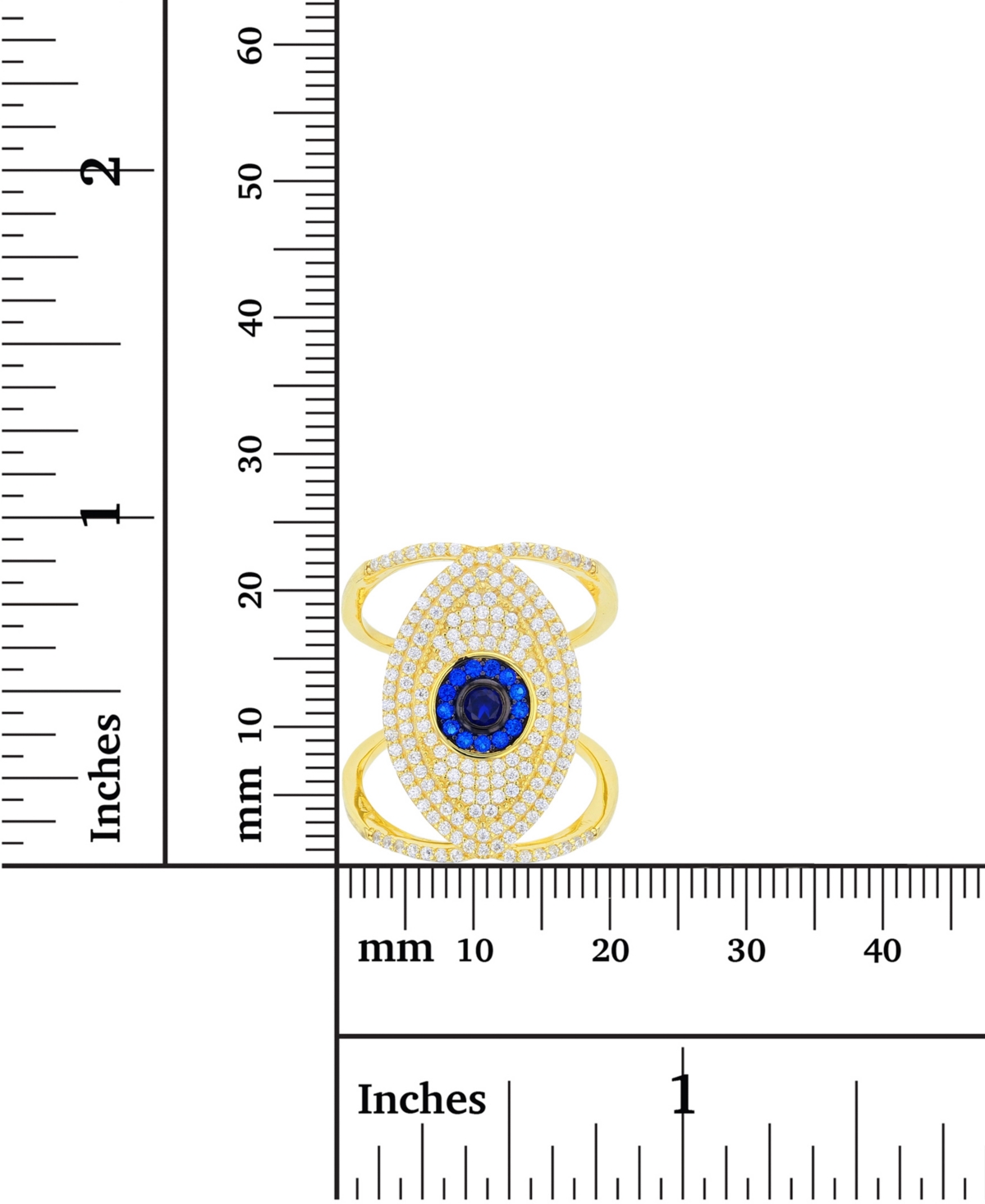 Cubic Zirconia Lab-Grown(1/3 ct. t.w.) Evil Eye Ring in 14k Gold-Plated Sterling Silver - Blue Spinel