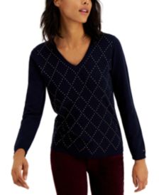 Ivy Studded Argyle V-Neck Sweater, Created for Macy's