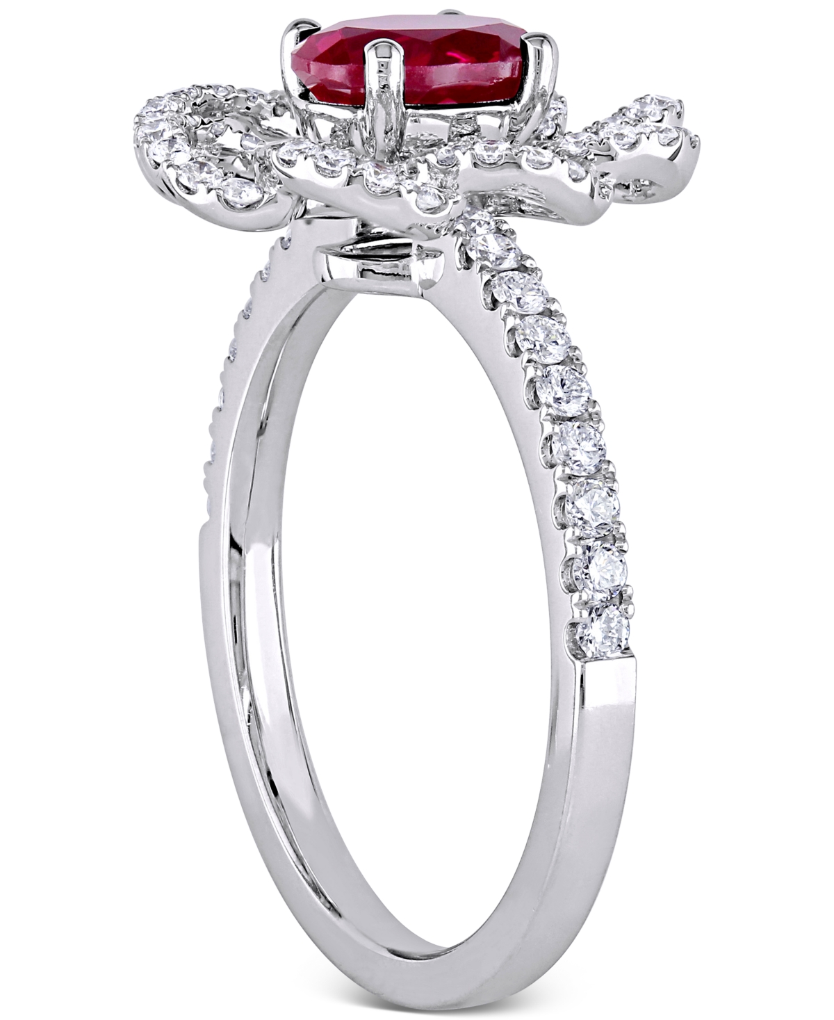(1 ct. t.w.) & Diamond (5/8 ct. t.w.) Openwork Flower Ring in 14k White Gold - Ruby